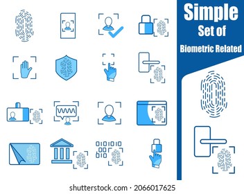 Simple biometric related vector line icon set. Contains icons such as fingerprints, door locks.