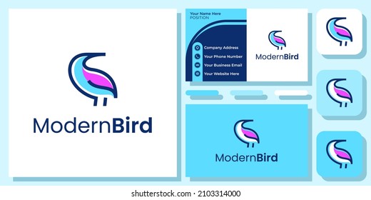 Simple Bird Abstract Wildlife Colorful Animal Wing Fly Freedom Logo Design with Business Card Template
