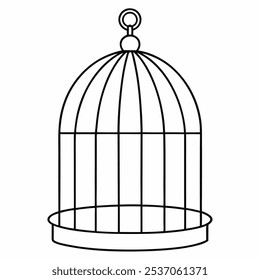 Simple Bird Cage Outline - Black and White Clip Art for Coloring Pages and Design Projects