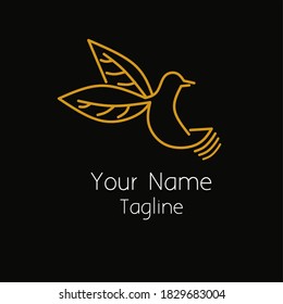 Simple bird with leaf wings, design logo template