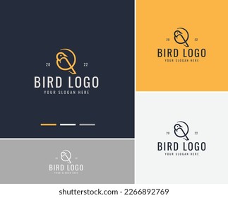 Simple bird logo template. Monoline bird logo template. bird monogram logo with circle template. trendy bird logo combined with circle.	