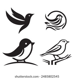 simple bird logo vector icon illustration, line art, one line art bird