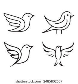 simple bird logo vector icon illustration, line art, one line art bird