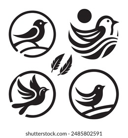 simple bird logo vector icon illustration, line art, one line art bird