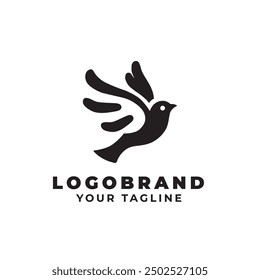 simple bird monogram logo. Simple black and white bird logo. Flying bird logo