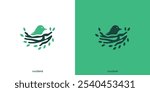 Simple Bird Nest Logo. Nature Leafy Bird House with Lineart Outline Style. Nest Logo, Icon, Symbol, Vector, Design Inspiration.