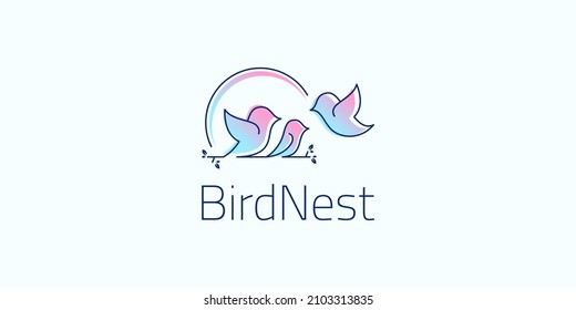 Simple Bird Nest Nature Family Animal Leaf Home Wildlife Robin Logo-Design mit Visitenkartenvorlage