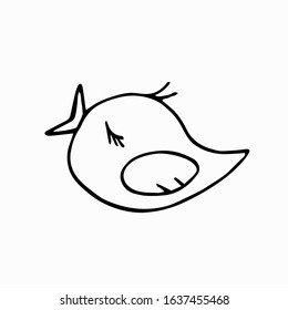  A simple bird with an open beak.In the style of Doodle, a black line sketch. Hand drawn vector illustration. For coloring book.