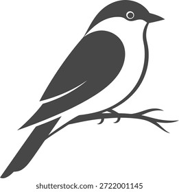 Simple Bird Perched on Branch Monochrome Icon Vector Graphic Design