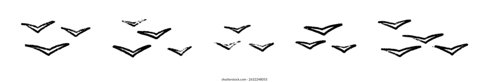 Simple bird silhouette in crayon minimal style, flying motion concept. Flat vector illustration isolated on white background.