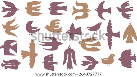 Simple bird silhouettes. Flying dove, abstract pigeon, minimalist sparrow and swallow figure. Peace and freedom birds scandinavian style decorative vector icons set.