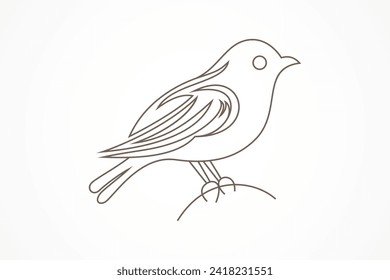 A simple bird vector illustration cartoon isolated on white background. Cute bird vector kids coloring page. Coloring for beginner.