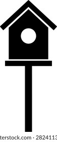 Simple birdhouse icon on a post with birdhouse wildlife silhouette structure isolated illustration backyard environmental