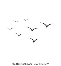 Simple birds flying vector illustration. birds group flying. bird flock silhouette design