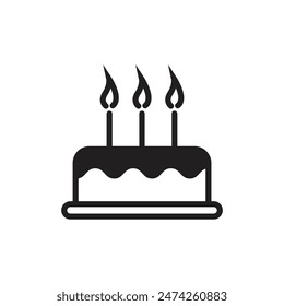 Simple birthday cake icon, black graphics on white background.