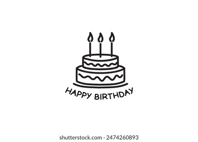 Icono de pastel de cumpleaños simple, gráficos negros sobre fondo blanco.