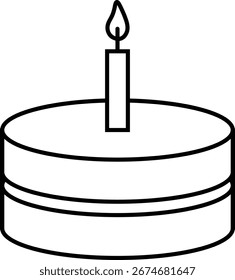 Icono simple de la torta de cumpleaños con el Vector ardiente del contorno de la vela