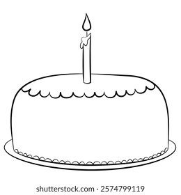 Simple birthday cake. Line art symbol for web printing and applications. illustration in doodle style hand-drawn isolated on white background.