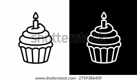 Simple Birthday Cupcake Icon with Lit Candle Minimalist Design
