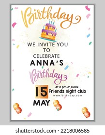 Simple Birthday Invitation Card With Simple Background.