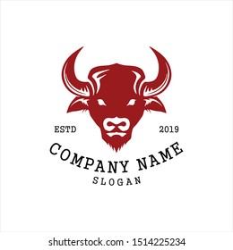 Simple Bison Head Logo Vector Icon. 