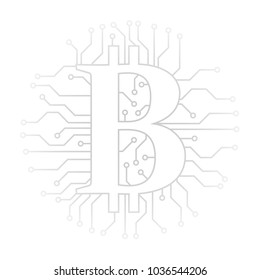 Simple Bitcoin crypto currency icon with blockchain, vector