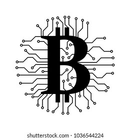 Simple Bitcoin crypto currency icon with blockchain, vector