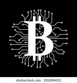 Simple Bitcoin crypto currency icon with blockchain, vector