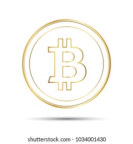 Simple bitcoin icon isolated on white background, golden bitcoin symbol, crypto currency coin, vector illustration