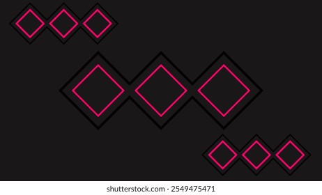 Simple black abstract background with a square motif with pink strokes