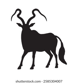 Simple Black Addax Silhouette with Clean Edges - Addax Vector - Addax Illustration