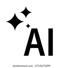 Simple black AI text with sparkle stars, symbolizing artificial intelligence generated content