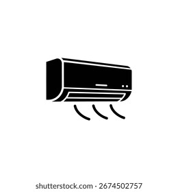 Un simple icono de aire acondicionado negro aislado sobre fondo blanco. Este gráfico de Vector es perfecto para ilustrar el enfriamiento, el control del clima y la tecnología moderna.