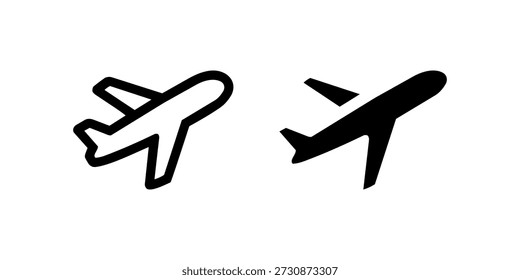 Simple black airplane icons in flight and landing positions.