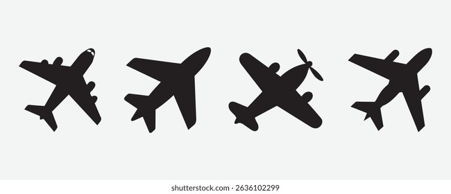 Simple Black Airplane Silhouettes for Travel or Aviation Design