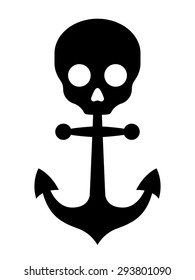 Simple black anchor icon with skull symbol on top on white background illustration