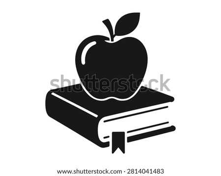 Simple black apple and book icon representing education knowledge and backtoschool concepts for learning