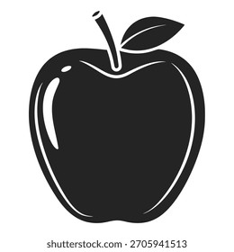 Simple black apple with leaf graphic suitable for food and health projects