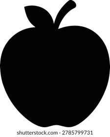 Simple black apple silhouette icon with a leaf stem