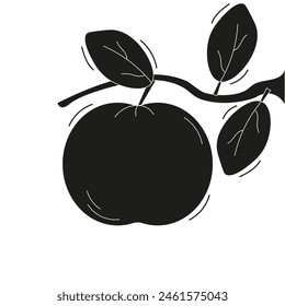 Simple black apple in trend Woodcut technic isolated transparent background. Cordel Brazilian fruit. Minimalist vector aesthetic can used t-shirt print card, poster, banner design. Editable stroke