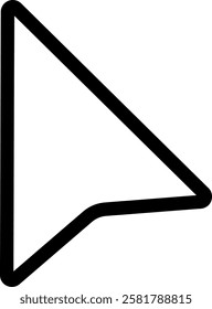 Simple black arrow cursor pointing diagonally down and left is isolated on a clean white background, creating a stark visual representation of digital direction and selection