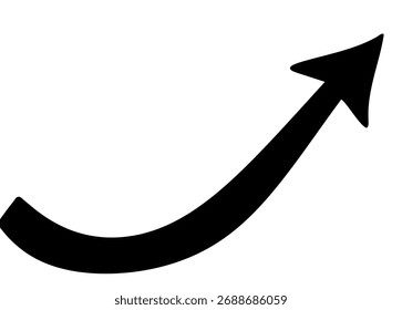 Una simple flecha negra curvándose hacia arriba sobre un fondo blanco