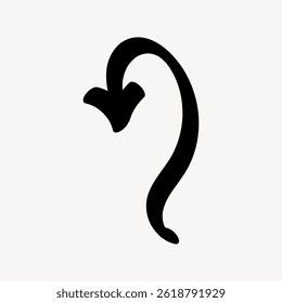 Simple black arrow icon with a curved, downward-pointing design. The arrow features a smooth, flowing curve, ideal for indicating direction or movement. Doodle arrow vector.