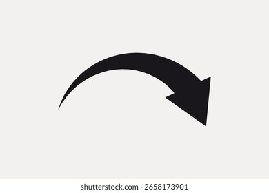 Icono de flecha negra simple. Diseño de flecha curva. Flecha negra sobre fondo blanco. Ilustración de flecha minimalista. Perfecto para direcciones o guías. Vector de elemento de diseño.
