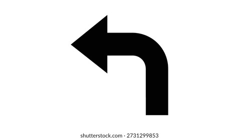 Icono de flecha simple y negra con un estilo de silueta distintivo que indica una dirección hacia la izquierda.