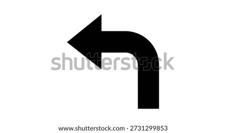 A simple, black arrow icon with a distinct silhouette style indicating a leftward direction.