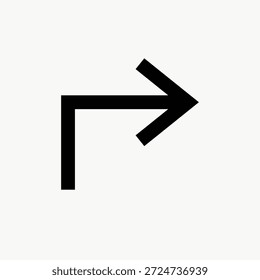 Icono de flecha negra simple sobre fondo blanco. Flecha apuntando a la derecha, aguda y clara. Diseño de flecha minimalista para navegación, dirección o uso de interfaz. Vector de elemento de flecha.
