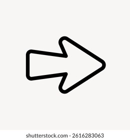 Simple black arrow icon pointing right. Arrow design is bold and clear. Perfect for navigation, direction, or indicating movement. Arrow stands out on white. Arrow vector graphic.