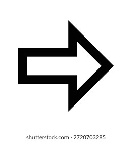 Un simple icono de flecha negra que apunta a la derecha sobre un fondo blanco limpio, utilizado para la navegación y la dirección.