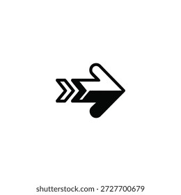 Icono de flecha negra simple que apunta a la derecha sobre un fondo limpio desde una vista frontal
